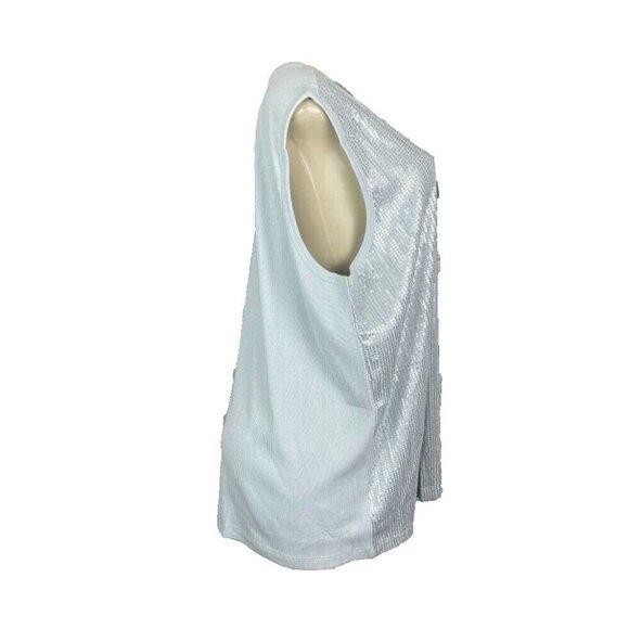 Denim 24/7 Plus 30/32 Gray Silver Sequin Scoop Neck Ribbed Trim Sleeveless Top - Picture 3 of 6
